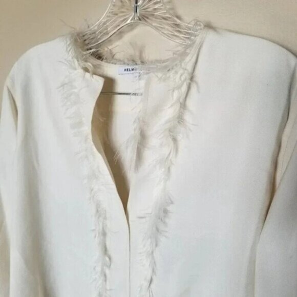 Helmut Lang Silk Feather Trim Tunic Blouse S - Picture 9 of 15